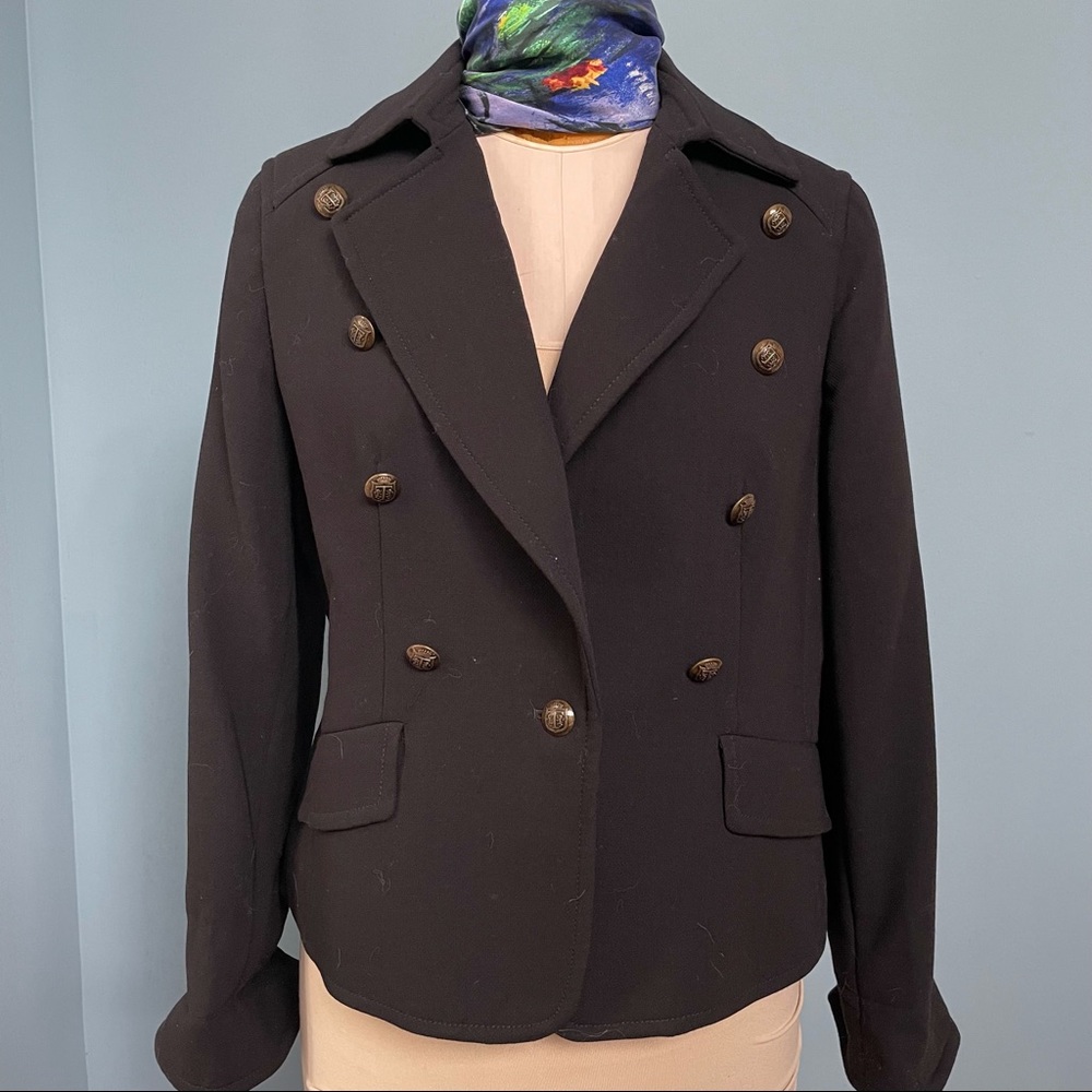 Talbots black military style coat 100% wool. 14P.